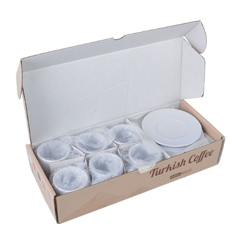 Beyaz Porselen Türk Kahvesi Fincanı (6'lı set) + Karton kutu +  Tasarım + Baskı