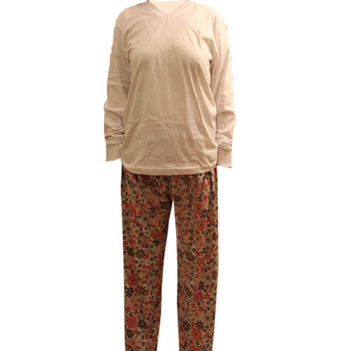 Uzun kollu beyaz pijama baskı Pijama altı krem çiçek desenli