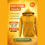 Sarı Kapşonlu Önü Düz Sweatshirt Baskı