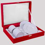 Beyaz Porselen Türk Kahvesi Fincanı Kırmızı Kadife Kutulu (2'lı set) + Tasarım + Baskı	