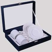 Beyaz Porselen Türk Kahvesi Fincanı Lacivert Kadife Kutulu (2'lı set) + Tasarım + Baskı	