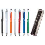 Kapaklı Eğik çizgili Metal Kalem  - 4 renk baskı - Kutulu Kod 5505