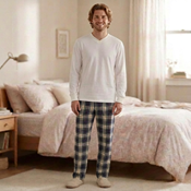 Uzun kollu beyaz pijama baskı Desenli Pijama Altı