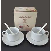 Beyaz Porselen Kaşıklı Nescafe Fincanı (2'lı set) + Karton kutu +  Tasarım + Baskı