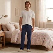Uzun kollu beyaz pijama baskı Desenli Pijama Altı